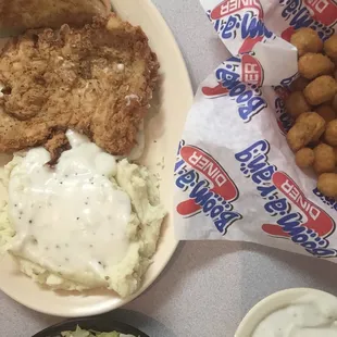 Chicken fried chicken meal with extra side of grave (no charge). Yum
