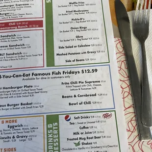 a menu for a fast food restaurant