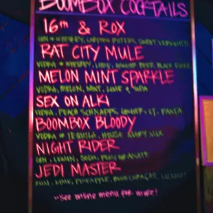 Cocktail menu