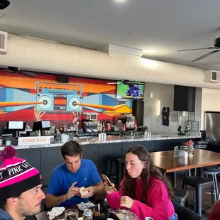 a group of people eating