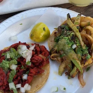 Vegan chorizo and vegetable tacos