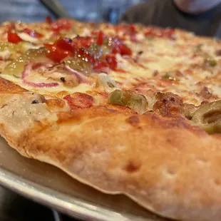 a closeup of a pizza