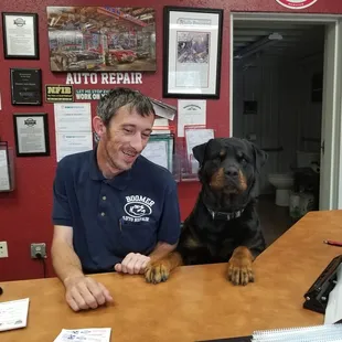 Our Service/Office Manager Chris and the head of our complaint department, Rambo!