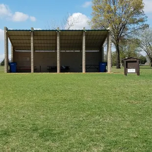 Covered picnic tables.