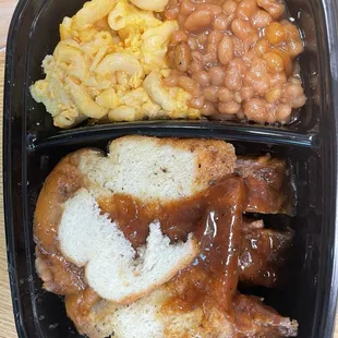 Rib Dinner with Mac &amp; cheese and beans