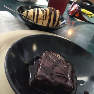 Chocolate cake and ice cream