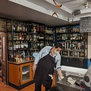 Whiskey behind bar + Alex, a very sweet, kind employee