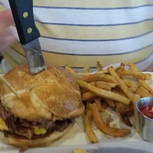 a hamburger and fries