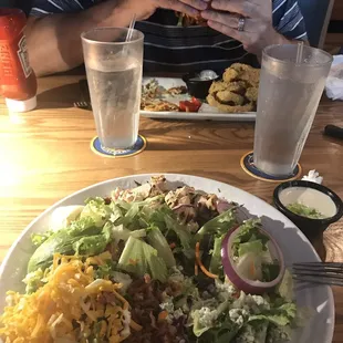 My Cobb Salad and his Triple B burger.