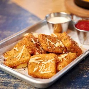 a tray of fried food