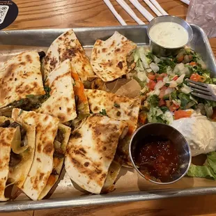 Fajita quesadillas with a crema sauce