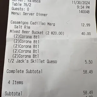 Coronas bottles $3, we were charged $4, again.