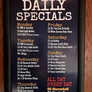 Daily drink Specials