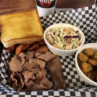 2 meat combo; hot link and brisket.