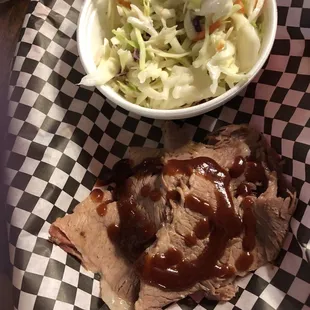 Sliced brisket with Cole slaw