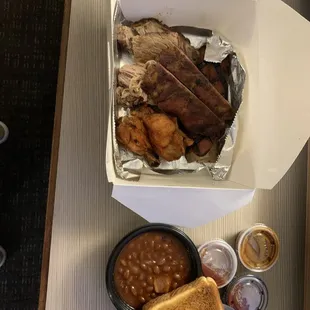 Serious Platter w/ beans and coleslaw...take out