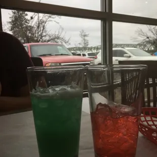 Cherry press was ok but needed grenadine and cherries. The other drink is the grinch