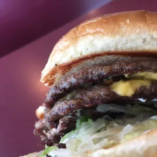 This is a great pic, but not a great burger. Thin patties. It's a good burger for the price though. This is a large double.