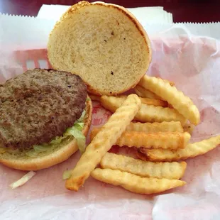 Regular hamburger with French fries