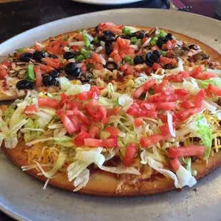 My friend and I shared a gluten-free pizza! Half and half: veggie and taco. The GF crust was so delicious!!