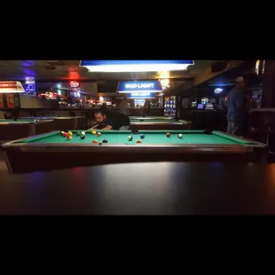 a pool table in a bar