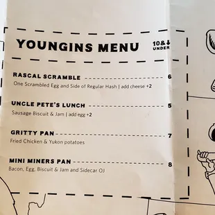 Kids menu