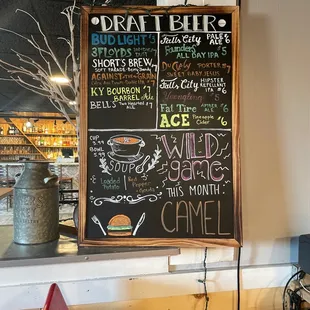 a chalk board with a menu on it