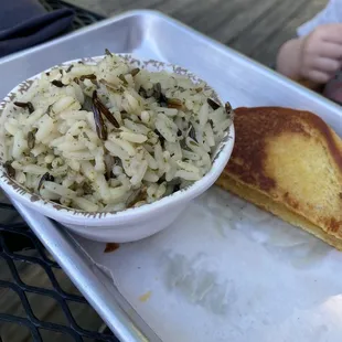 Kids meal Grilled Cheese and a side of rice. (Came with two pieces of grilled cheese, just not pictured!)