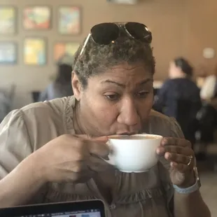 Me enjoying my mocha for the very first time.