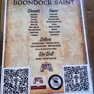 Drink menu