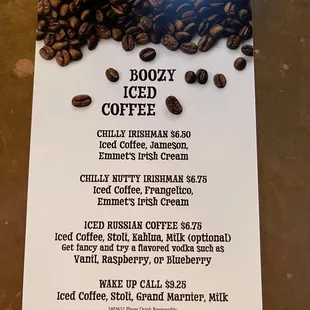 Iced coffee menu