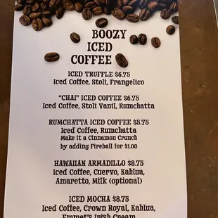 Iced coffee menu