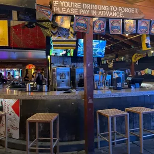 a bar with stools