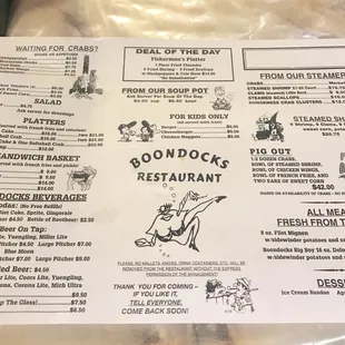 Boondocks Menu