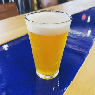 A pint of Citrus Mis-hop on our beautiful live edge bar!