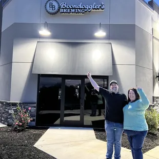 Front door of Boondoggler&apos;s Brewing Company, pic features the owners