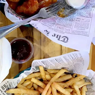 chicken wings and french fries