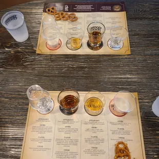 a beer tasting menu with pretzels and pretzels