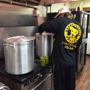 Cooking up a cart specialty, Candied Jalapeños!