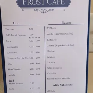 Cafe Menu