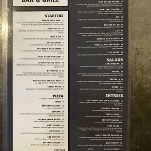 Menu at restaurant.