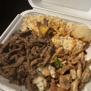 Beef and chicken shawarma combo with rice