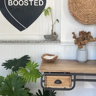  table with a plant on it