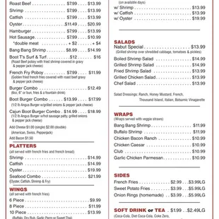 the menu of the restaurant