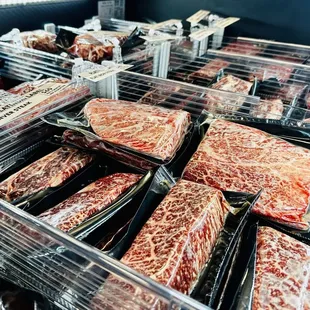 a display of wagyu meat