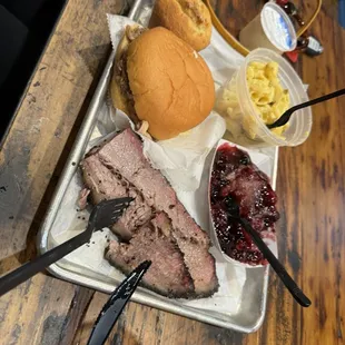 Brisket, pulled pork sandwhich