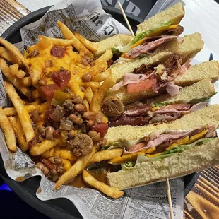 Chili cheese fries and Turkey club with cheddar