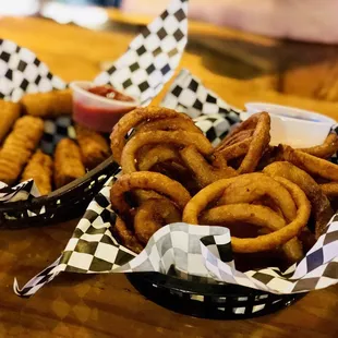 Onion rings and mozzarella sticks