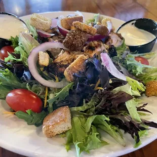 Great grilled chicken salad special today I think it was 8 bucks. Char grilled flavor!