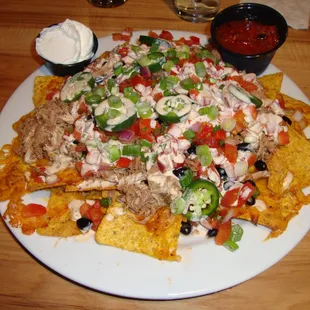 Nachos with beer braised pork - yum!